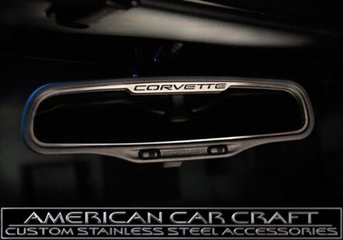 1997-04 C5 Rear View Mirror Stainless Trim Surround Frame Insert - CORVETTE Logo