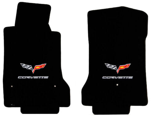 2005-2007.5 C6 Corvette Black Ebony Floor Lloyd Mats with Flag Emblem Embroidery