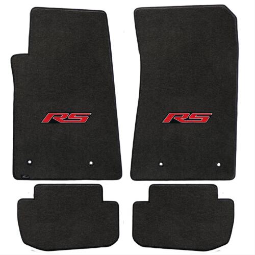 2010-15 Chevy Camaro Ebony Black 4pc Front Rear Floor Mats - Red RS Emblem Logos