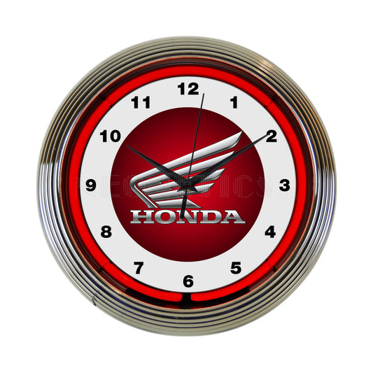 Honda Logo Neon Wall Clock Red & White with Red Illumination