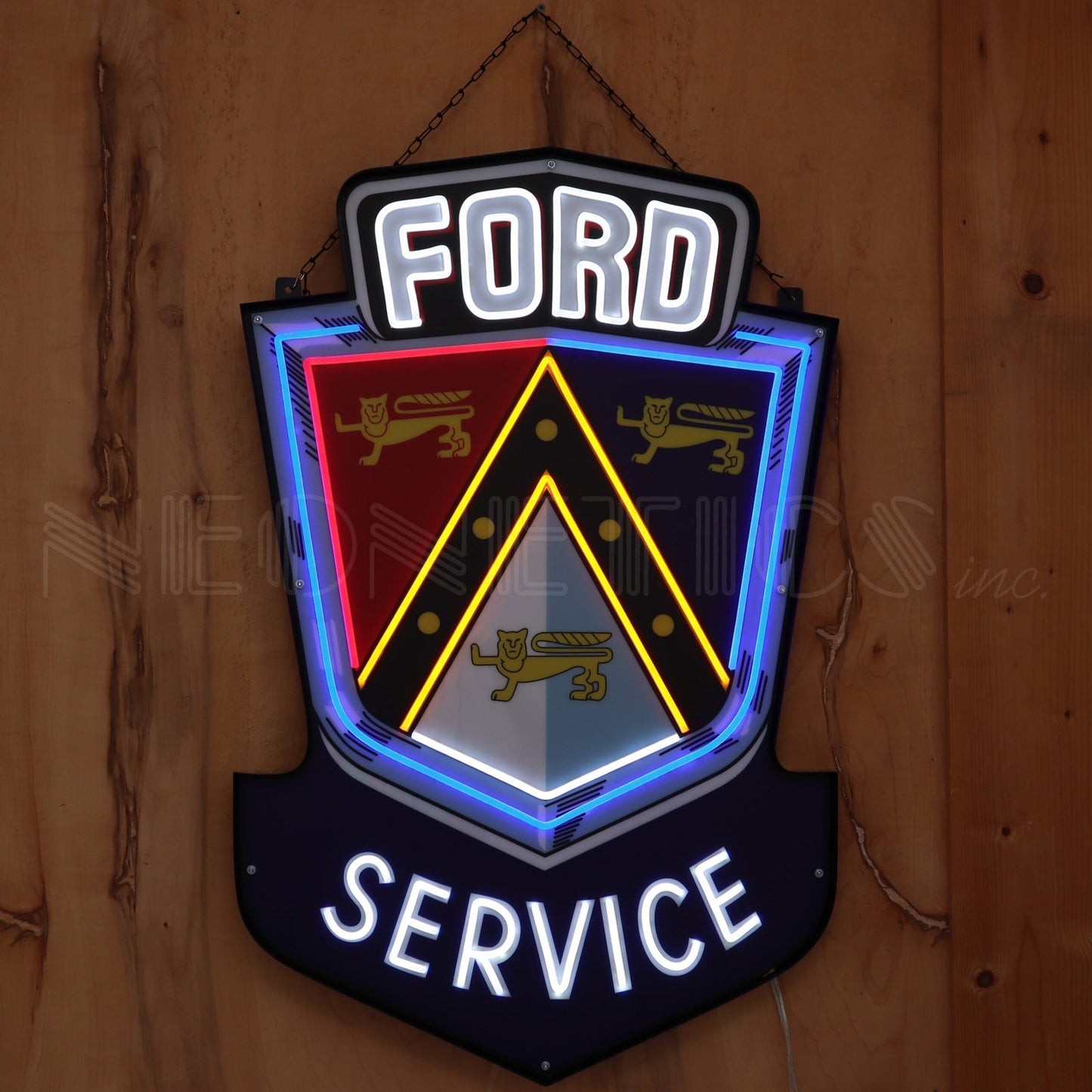 Ford Service Badge Retro Garage Wall Light Up LED Flex Neon Sign 23" x 36"