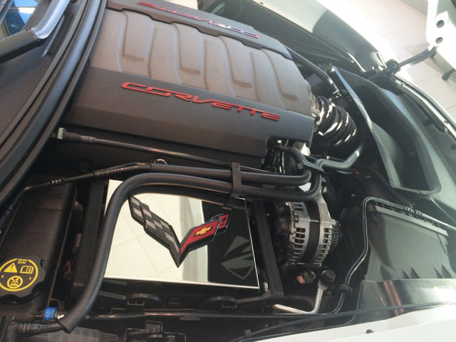 2014-2019 C7 Corvette Polished Stainless Fuse Box Cover - Black Flags Emblem