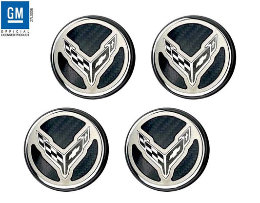 2020-2023 Corvette C8 Stainless 4pc Carbon Fiber Engine Cap Cover Set w/ Logo