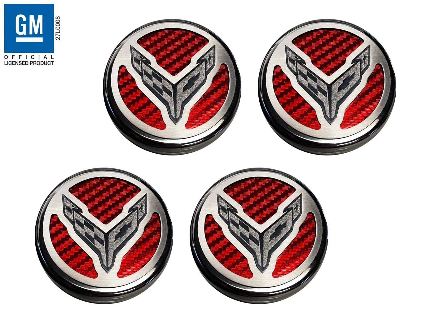 2020-2023 Corvette C8 4pc Engine Cap Cover Set Red Carbon Fiber Style Inserts