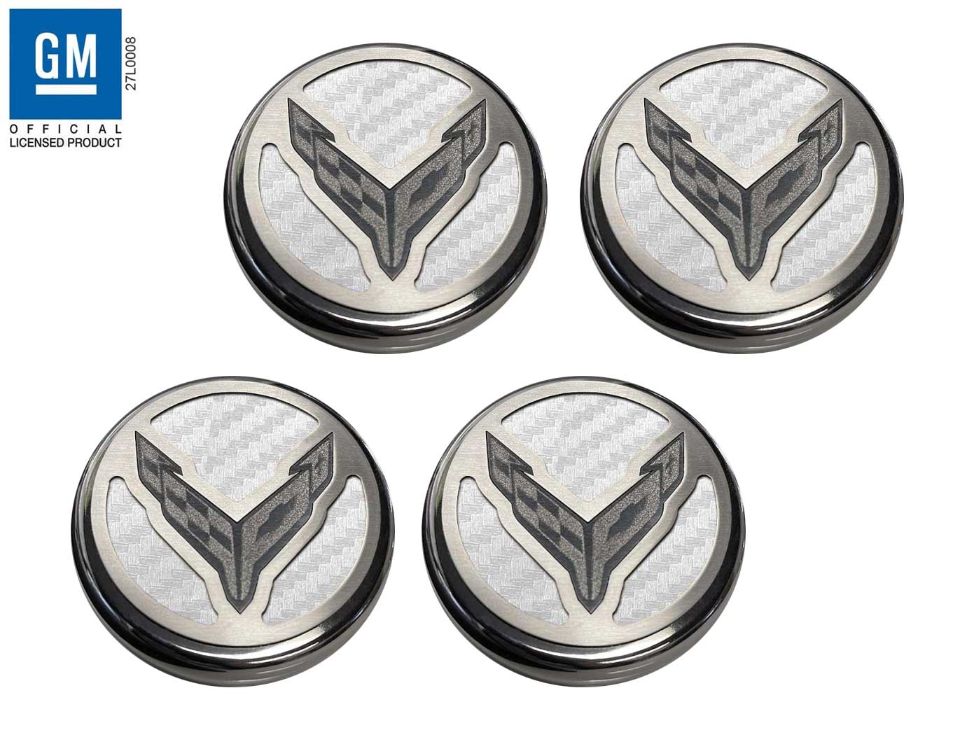 2020-2023 Corvette C8 4pc Engine Cap Cover Set White Carbon Fiber Style Inserts