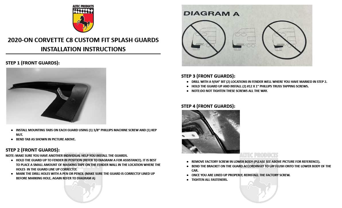 2020-2023 Corvette C8 Front Splash Guards Mud Flaps Unpainted LH RH Pair