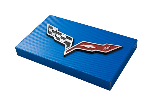2005-2013 C6 Corvette Blue Carbon Fiber Engine Fuse Box Cover Cross Flag Emblem