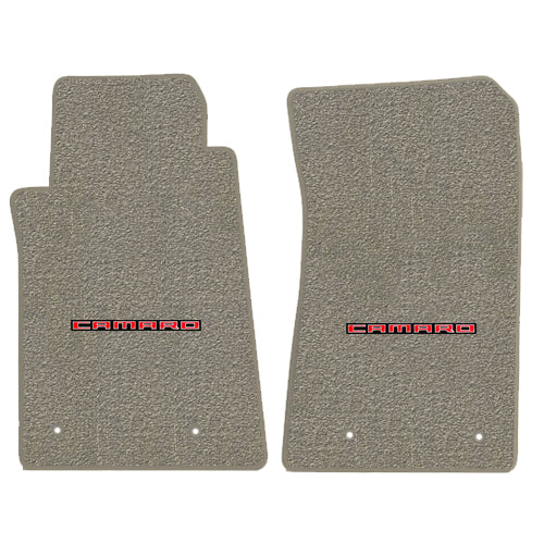 2010-2015 Chevy Camaro Gray Grey 2pc Front Floor Mats Set - Red Embroidered Logo