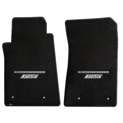 2010-2015 Chevy Camaro RS Road Sport Ebony Black Front Floor Mats - Silver Logos