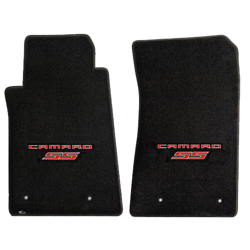 2010-2015 Chevy Camaro SS Super Sport Ebony Black Front Floor Mats - Red Logos