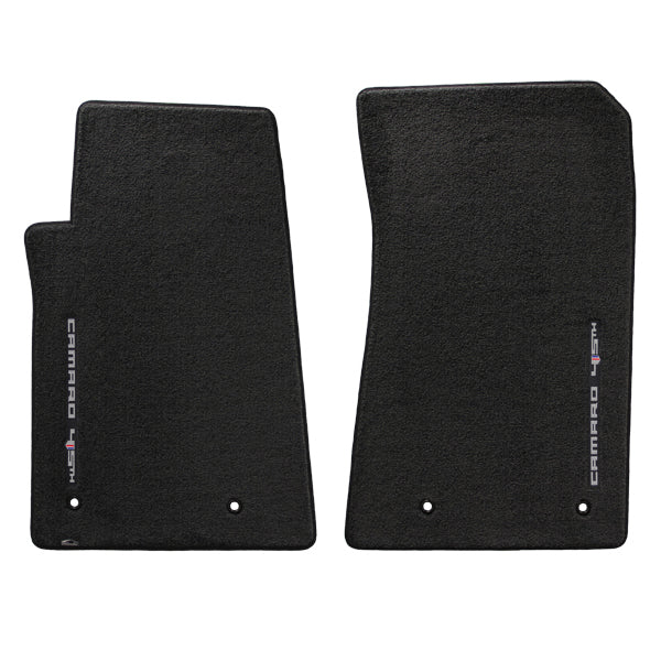 2010-2015 Camaro Ebony Black Front Floor Mats w/ Sideways 45th Anniversary Logo