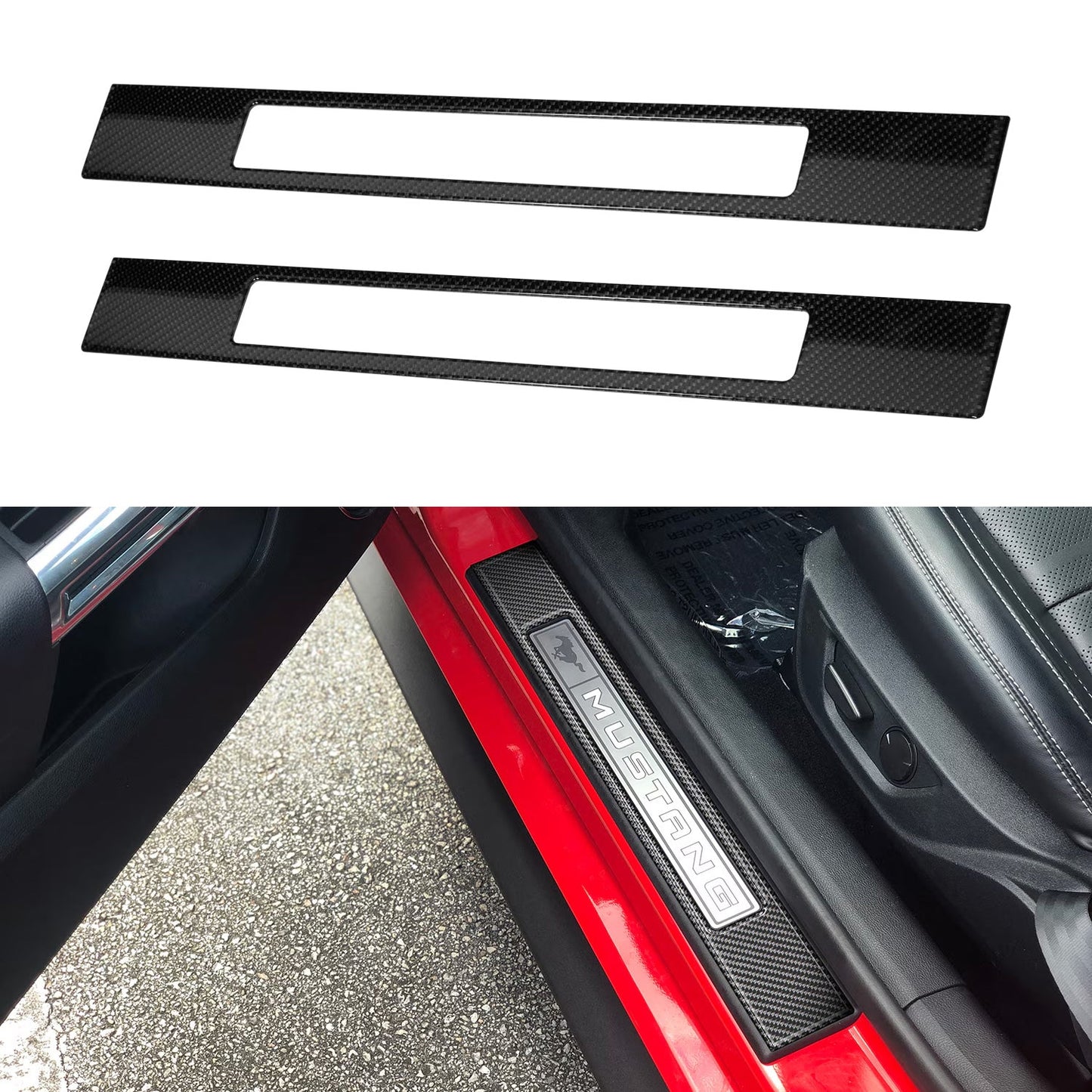 2015-2025 Mustang OEM VPR3Z-99132A08-A Carbon Fiber Door Sill Plate Accents Pair