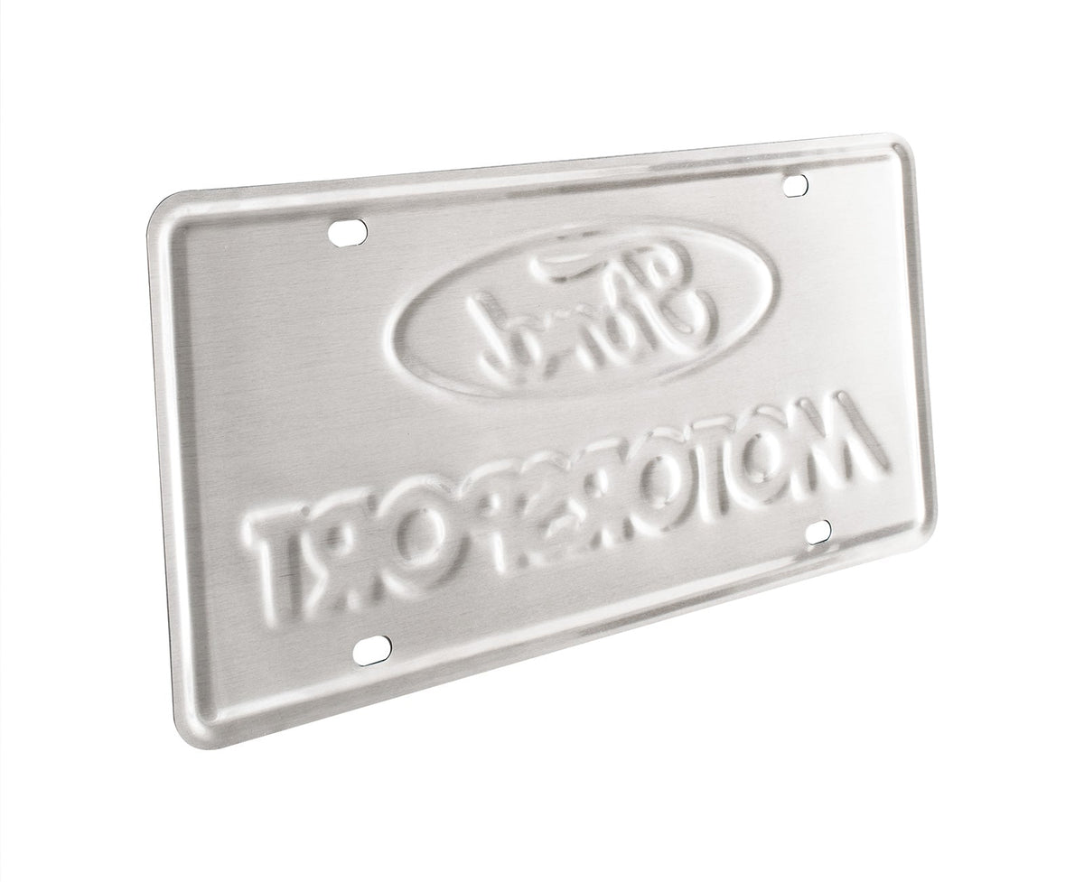 Ford Motorsport 1980s Tri-Color Logo License Plate & Black Stainless Steel Frame