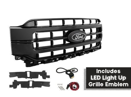 2021-2023 F-150 OEM Black Front Grille w/ LED Light Up Emblem - Fits LED Headlights