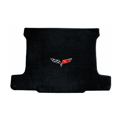 2005-13 C6 Corvette Coupe Ebony Black Rear Trunk Mat - Crossed Flags Emblem Logo