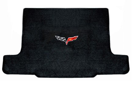 C6 Corvette Convertible Ebony Black Rear Cargo Trunk Mat - Crossed Flags Logo