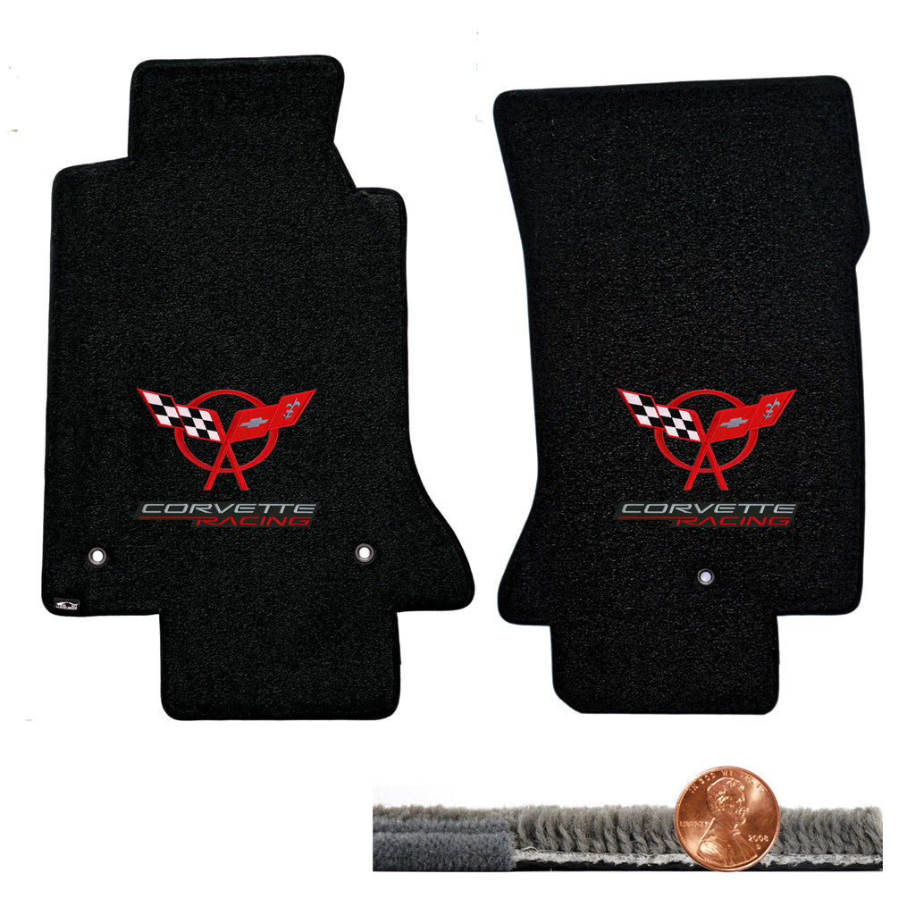1997-2004 C5 Corvette Black Ultimat Floor Mats Set - Red Flags & RACING Logos
