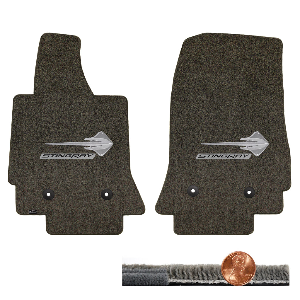 C7 Corvette Brownstone Brown 2pc Ultimat Floor Mats Set - Silver Stingray Logos