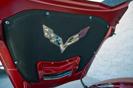 2014-2019 Chevy C7 Corvette Crossed Flags Hood Emblem Brushed Stainless Steel