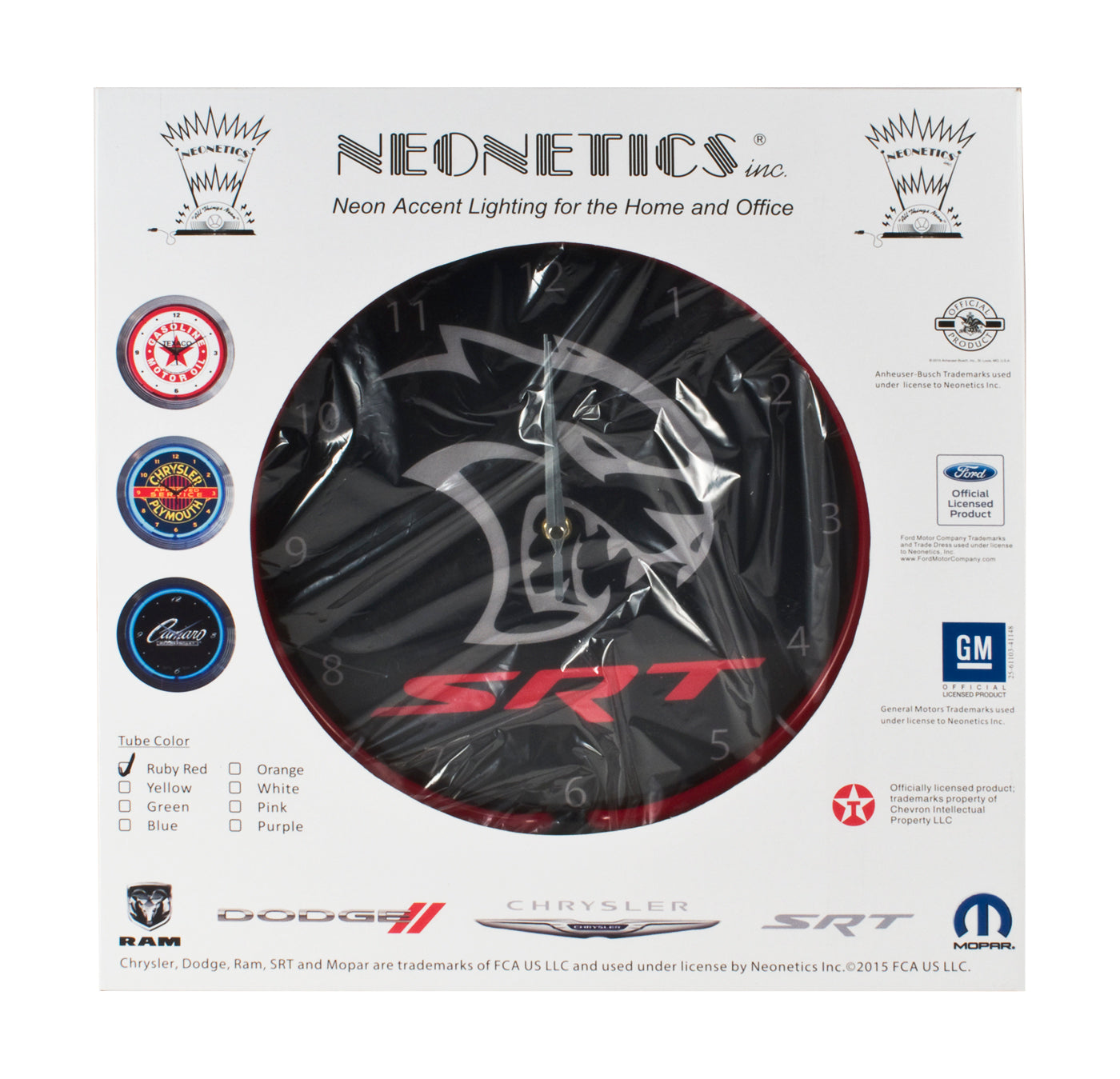 Neon Lighted Clock Black w/ Red Illumination for Dodge Challenger Hellcat SRT