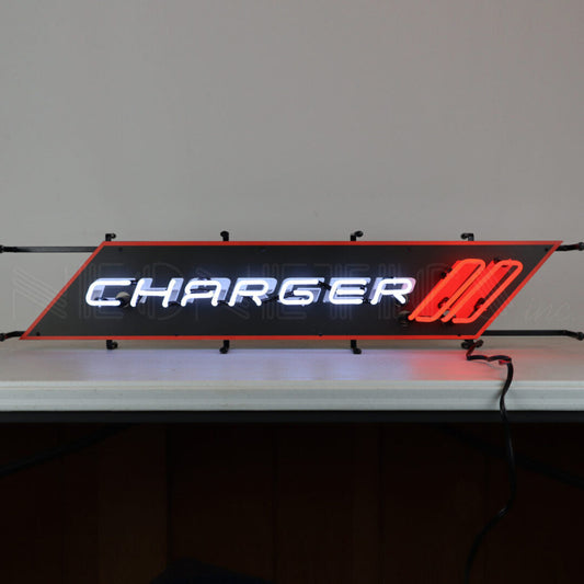 Dodge Charger Neon Red & White Light Up Garage Wall Sign 36" x 8"