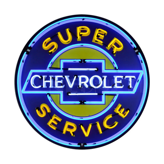 Chevrolet Service Light Up Neon Garage Wall Sign in Steel Can Housing 36"x36"x6"
