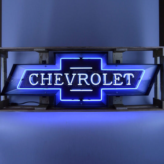 Chevrolet Bowtie Light Up Neon Garage Wall Sign in Steel Can Housing 60"x21"x6"