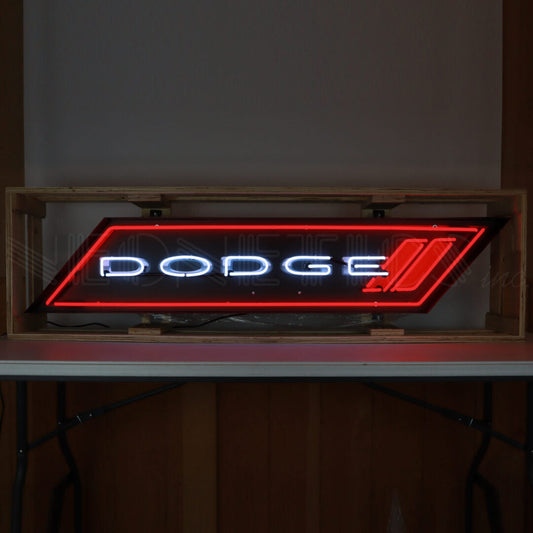 Dodge Light Up Neon Garage Wall Sign in Steel Can Housing 60"x12"x6"