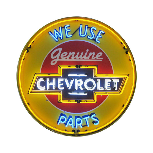 Genuine Chevrolet Parts Light Up Neon Garage Wall Sign in Steel Can Housing 36"x36"x6"