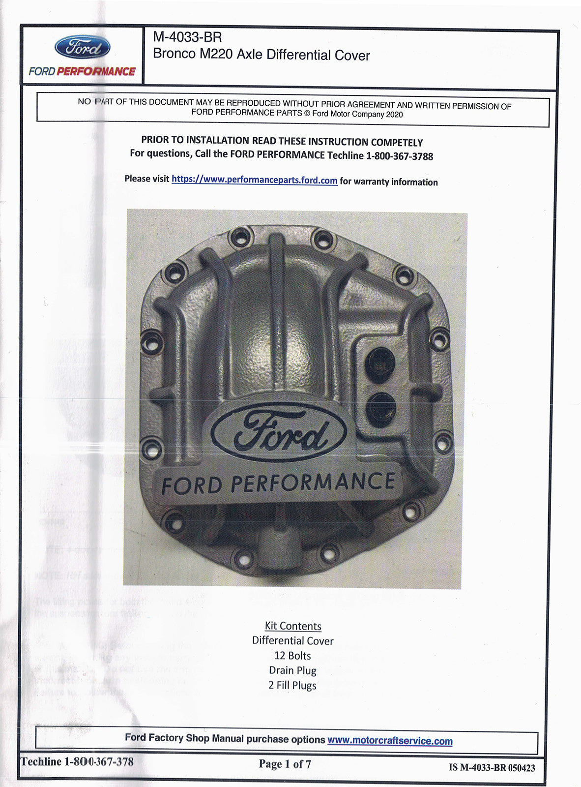 2021-2024 Bronco OEM M-4033-BR M220 HD Rear Axle Differential Cover
