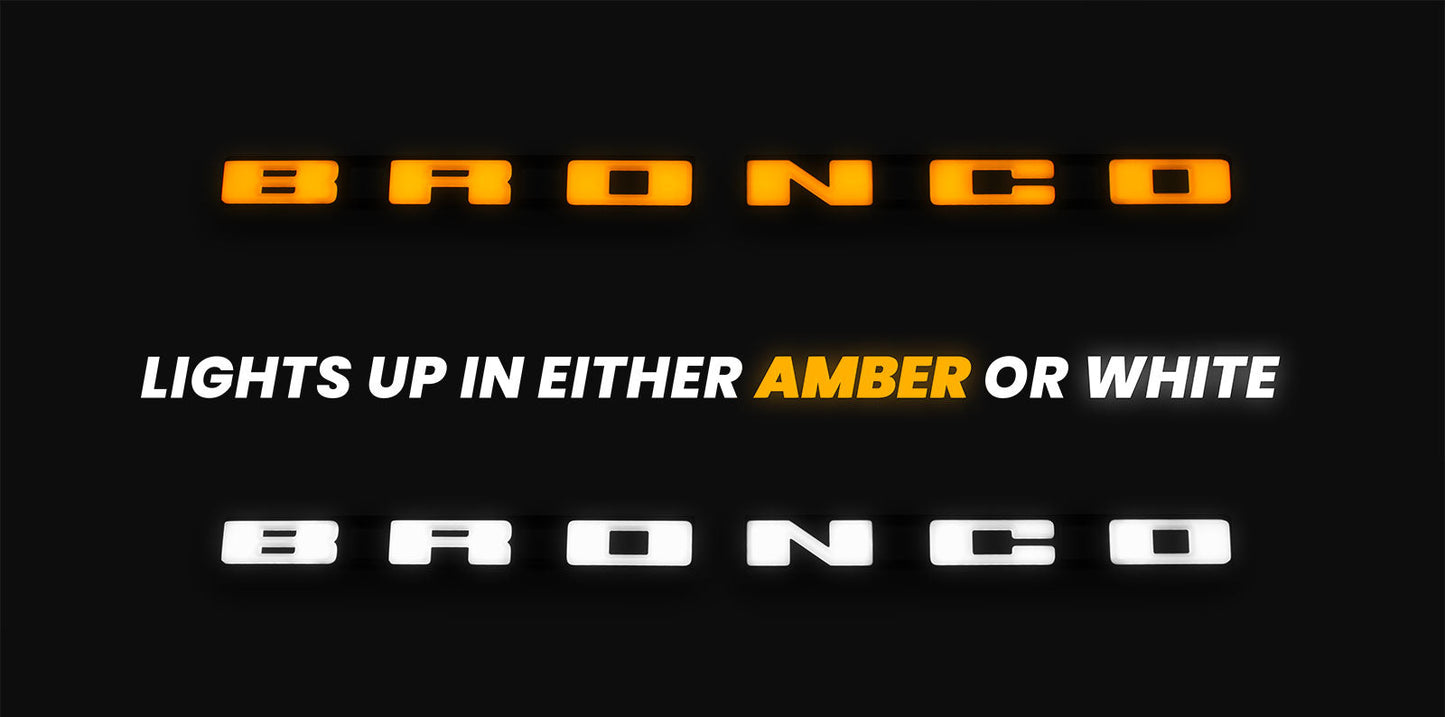 2021-2024 Ford Bronco w/ Front Camera LED Light Up Grille Emblem Letters Amber or White