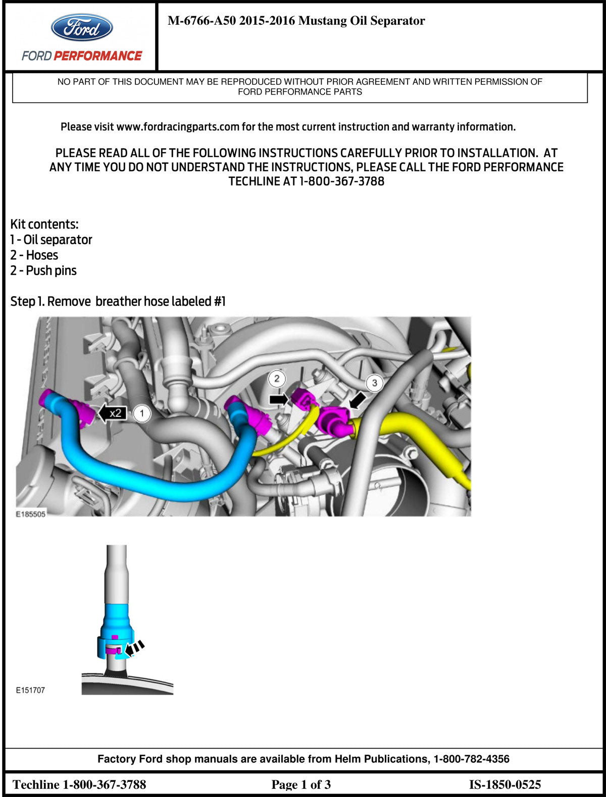 2016-2020 Ford Mustang Shelby GT350 OEM M-6766-A50 RH Engine Oil Air Separator