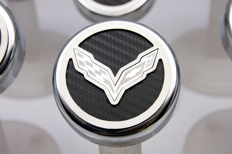 C7 Corvette Automatic 5 pc Engine Cap Covers Set Carbon Fiber w/ Crossed Flags