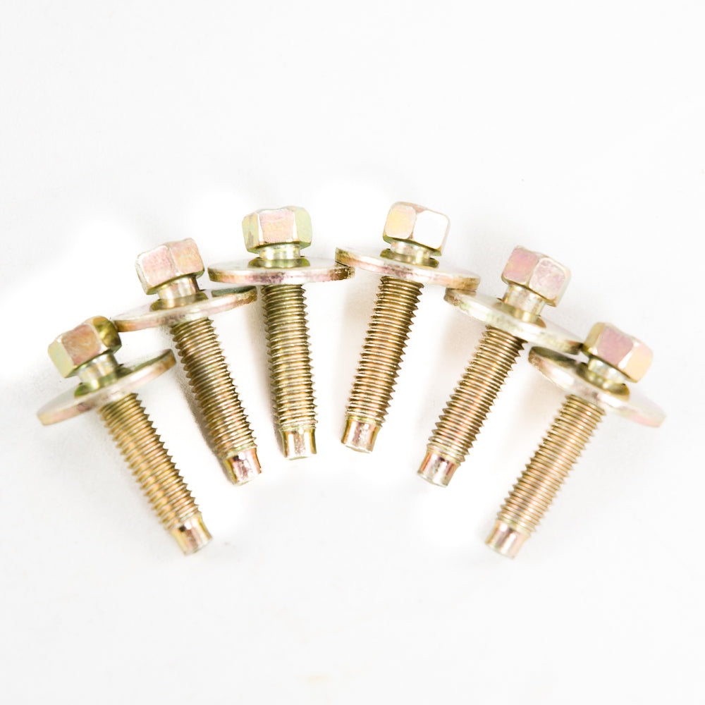 1986-1993 Mustang Yellow Zinc 8mm Fender Bolts w/ built on washers, Set of 6