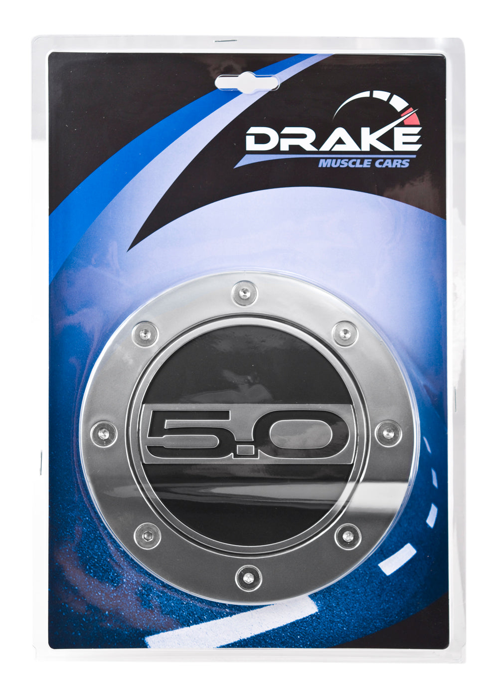 2015-2023 Ford Mustang GT 5.0 Silver w/ Black Fill Embossed Gas Fuel Door