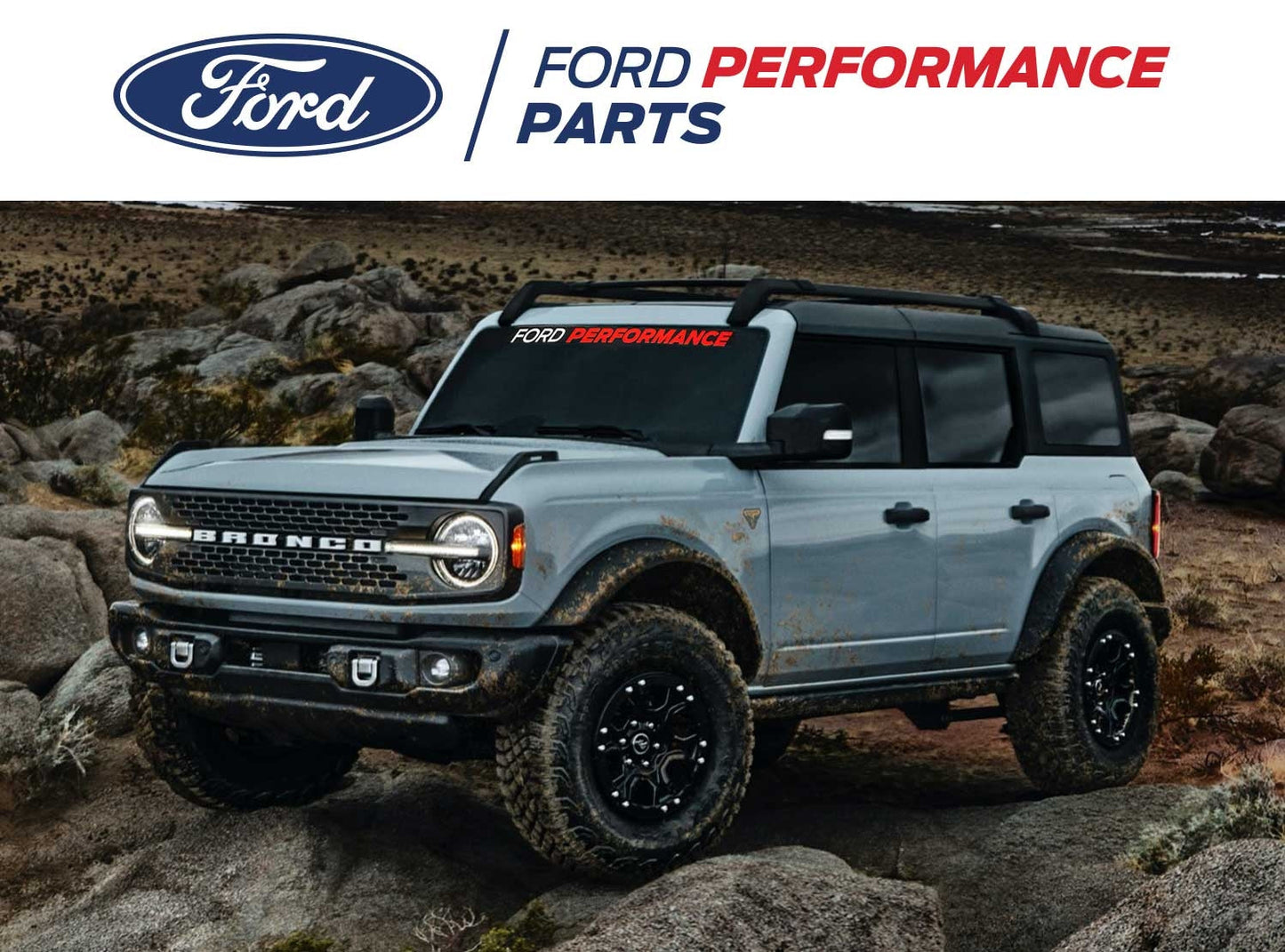 2021-2023 Bronco Ford Performance OEM Front Windshield Banner Decal White & Red