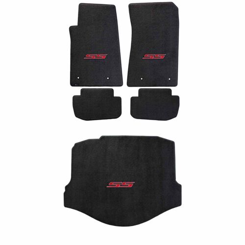 2010-15 Camaro Coupe Ebony 5pc Ultimat Floor & Trunk Mats Set - Red SS Logos