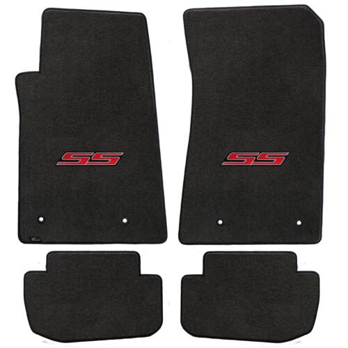 2010-15 Chevy Camaro Ebony Black 4pc Front Rear Floor Mats - Red SS Emblem Logos