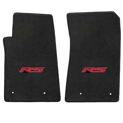 2010-15 Chevy Camaro 2pc Ebony Black Front Floor Mats Set - Red RS Emblem Logos