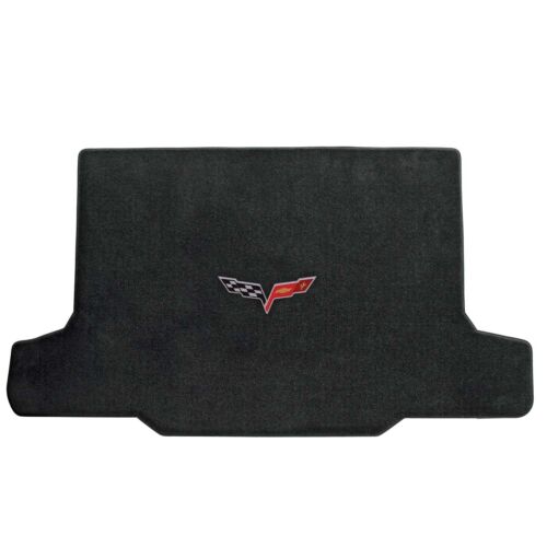 2005-2013 C6 Corvette Convertible Black Ebony Trunk Mat - Crossed Flags Logo