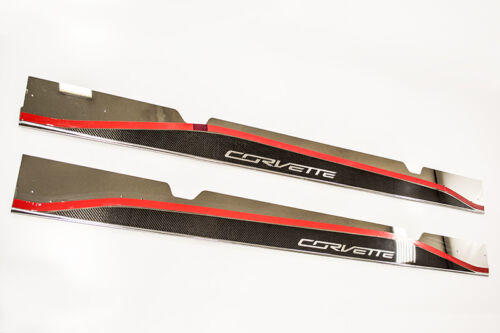 2014-2019 C7 Carbon Fiber & Stainless Steel Side Skirts Rockers - CORVETTE Logos
