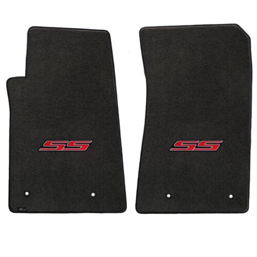 2010-15 Chevy Camaro Ebony Black 2pc Front Floor Mats Set - Red SS Emblem Logos