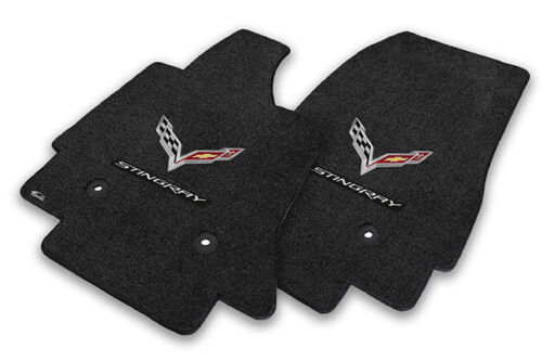 2014-2019 C7 Corvette Jet Black Floor Mats Set - Crossed Flags & STINGRAY Logos