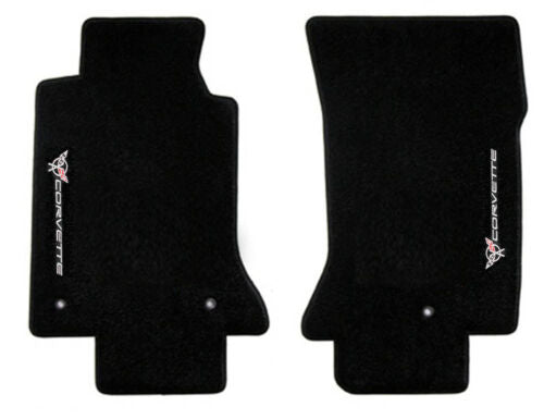 C5 Classic Loop Black Floor Mats Set Crossed Flags & CORVETTE Logo Facing Doors