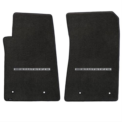 2010-15 Chevy Camaro 2pc Ebony Black Floor Mats Set with CAMARO Logo Embroidery