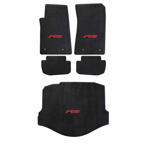 2010-15 Camaro Coupe Ebony Black Ultimat Floor & Trunk Mats Set - Red RS Logos