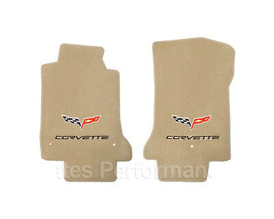 2005-2007.5 C6 Corvette Cashmere Tan Floor Mats - Crossed Flags & CORVETTE Logos