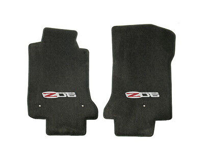 2008-2013.5 C6 Corvette Ebony Black 2pc Front Floor Mats Set - Silver Z06 Logo