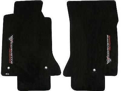 C5 Corvette Black Floor Mats Crossed Flags & CORVETTE RACING Logo Facing Doors