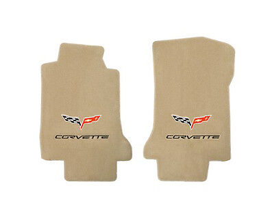 Late 2007 C6 Corvette Cashmere Tan Floor Mats Set - Crossed Flags & Black Logos